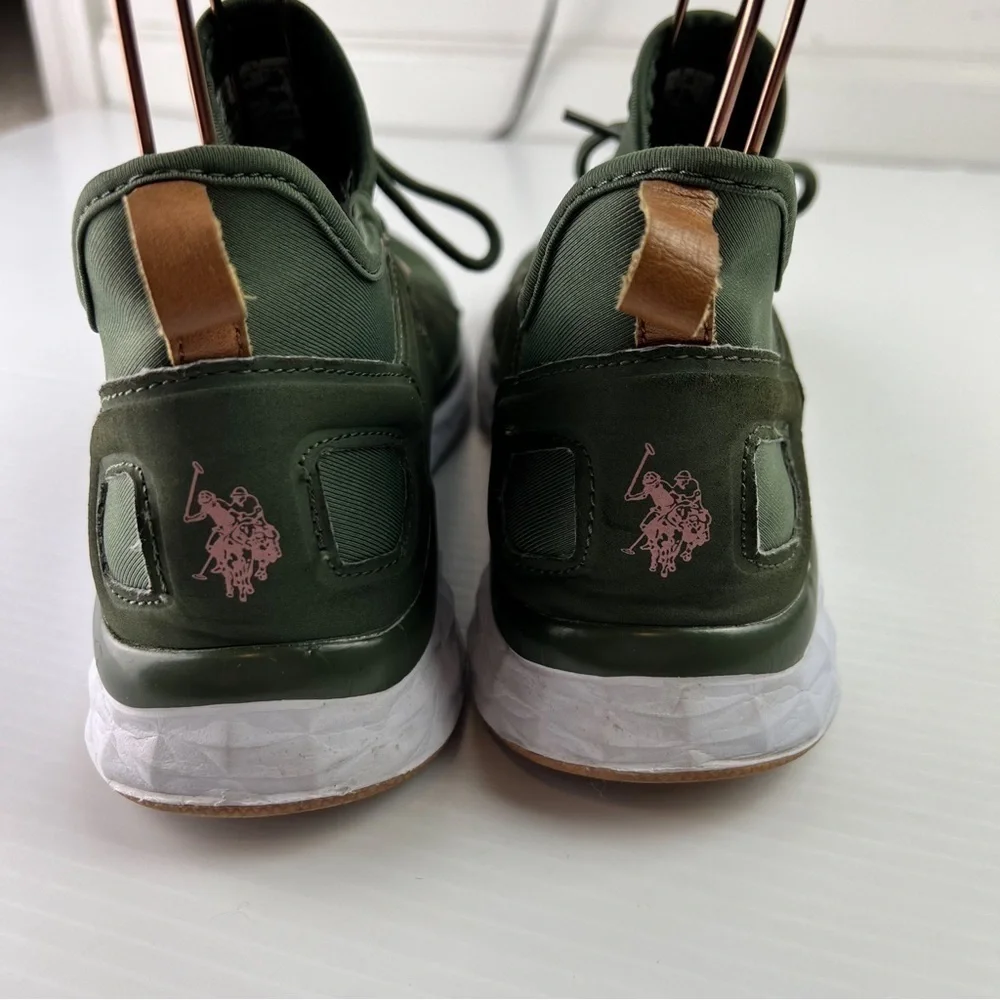 US Polo Assn Womens 7.5 Lace Up Lightweight Shoes Green White Athletic Trainers